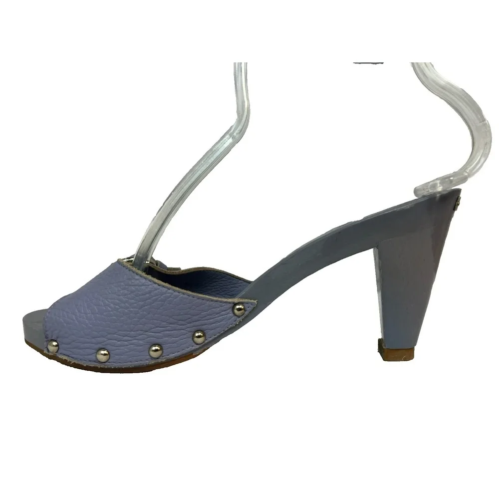 Burberry Lilac Slide Buckle Sandal Leather & Patent Covered 3 in Heel‎ SZ 38/7.5